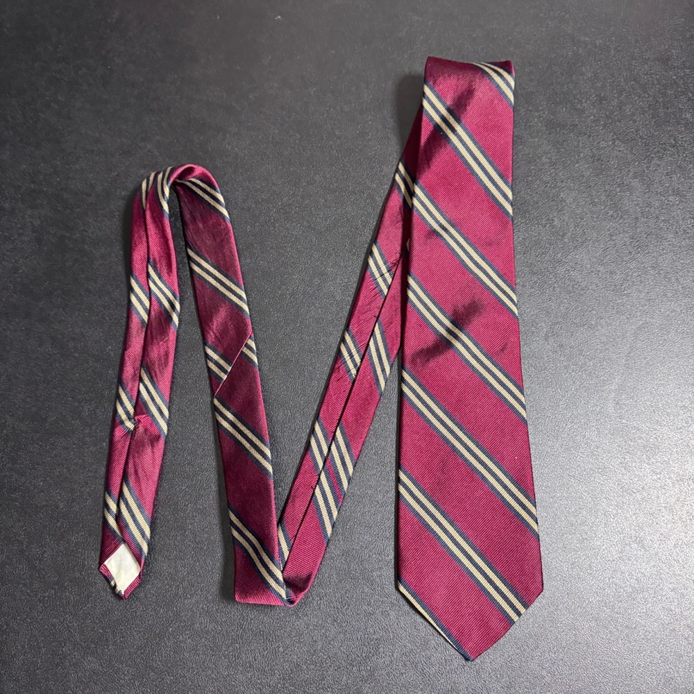 Brooks Brothers Makers Necktie Mens OS Burgundy Gold Repp Stripe Silk England